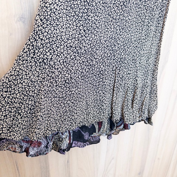 Womens Reversible Midi Skirt Size M Black Multicolor Floral Paisley Ruffle Boho - Picture 4 of 8